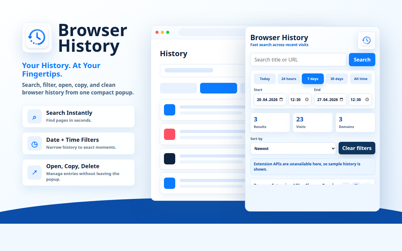 Fenêtre contextuelle de l'extension de l'historique du navigateur